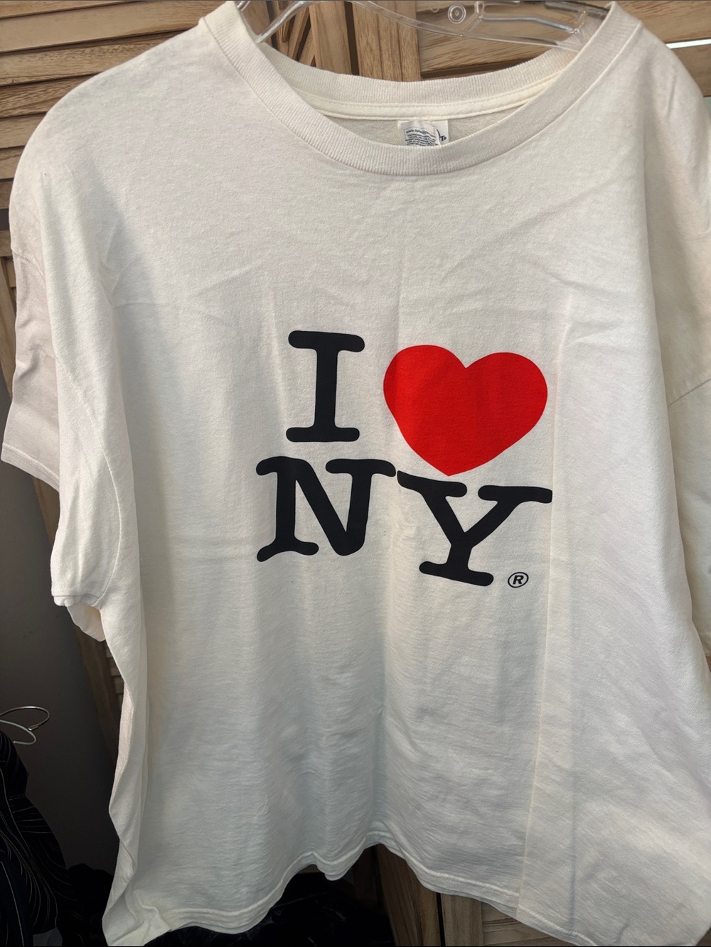 I Love NY White Tee with Red Heart and Black Lettering. XL